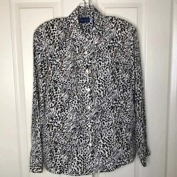 KAREN SCOTT Animal Print Button Down Blouse - Picture 1 of 7